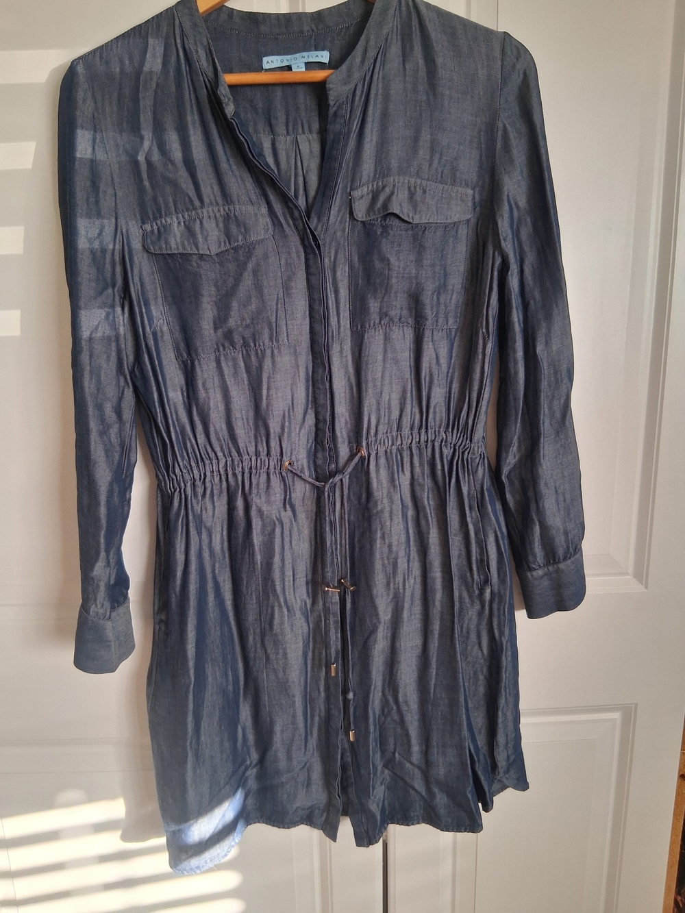 ANTONIO MELANI Denim-Effect Drawstring Mini Dress in Blue